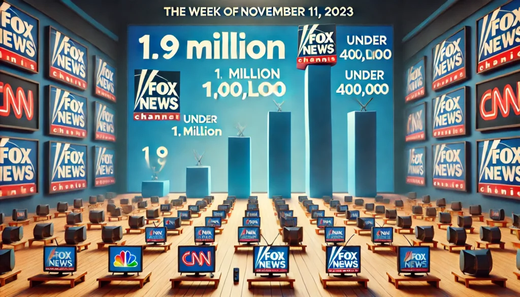 How Trump’s Populist Revolution is Reshaping News Consumption -- A visual representation of television ratings showing Fox News' dominance during the week of November 11, 2023. The image featur3