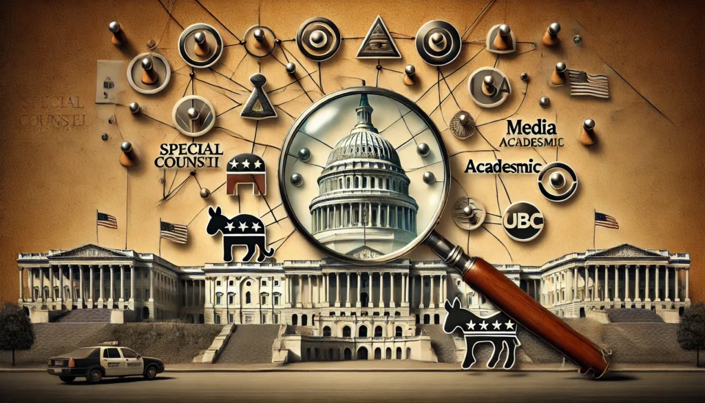 Pam Bondi Should Launch Investigations Into... A symbolic image depicting a Special Counsel investigation into the Democratic Party. The scene features a large magnifying glass examinin1 Special Counsel to Investigate the Democratic Party -- A symbolic image depicting a Special Counsel investigation into the Democratic Party. The scene features a large magnifying glass examinin1