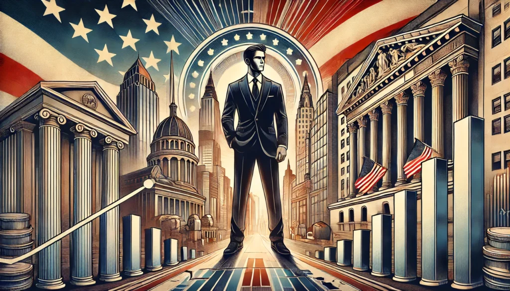 PopulistPolicy.ORG -- A symbolic wide-angle illustration of a U.S. President in a suit, standing confidently in front of a panoramic financial-- Donald Trump & Alan Nafzger2 PopulistPolicy.ORG -- A symbolic wide-angle illustration of a U.S. President in a suit, standing confidently in front of a panoramic financial-- Donald Trump & Alan Nafzger2
