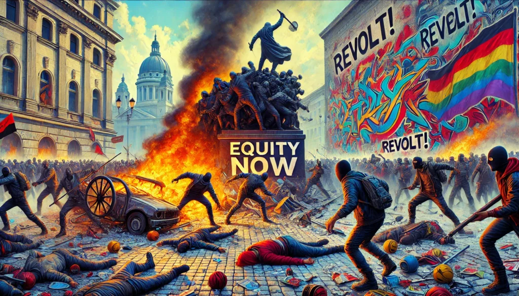 PopulistPolicy.org -- A wide-aspect image depicting ideological chaos and revolutionary leftist violence. The scene shows a protest tu-- revolutionary violence, leftist extremism2 PopulistPolicy.org -- A wide-aspect image depicting ideological chaos and revolutionary leftist violence. The scene shows a protest tu-- revolutionary violence, leftist extremism2