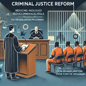 PopulistPolicy.org -- An image illustrating criminal justice reform, showing a judge overseeing a courtroom where individuals receive fair trials and re -- Populist Policies Examples3. PopulistPolicy.org -- An image illustrating criminal justice reform, showing a judge overseeing a courtroom where individuals receive fair trials and re -- Populist Policies Examples3.