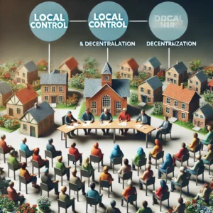 PopulistPolicy.org -- An image representing local control and decentralization, showing a group of citizens actively participating in a town hall meetin -- Examples of Populist Policies 2. PopulistPolicy.org -- An image representing local control and decentralization, showing a group of citizens actively participating in a town hall meetin -- Examples of Populist Policies 2.