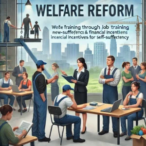 PopulistPolicy.org -- An image representing welfare reform, showing a group of people receiving support through job training programs and financial ince -- Examples of Populist Policies 4. PopulistPolicy.org -- An image representing welfare reform, showing a group of people receiving support through job training programs and financial ince -- Examples of Populist Policies 4.