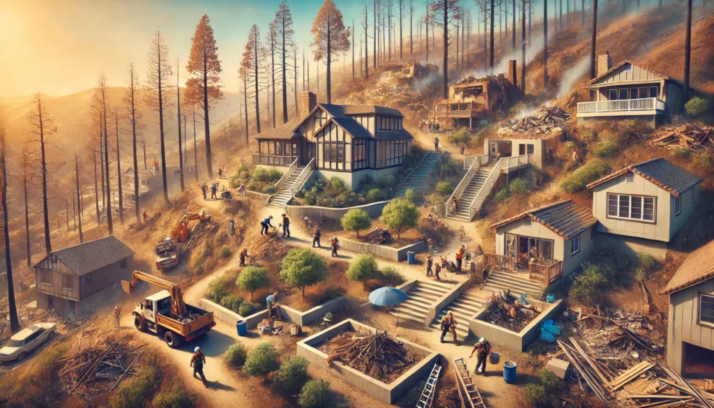 Bohiney.com -- A wide-aspect image showing the Pacific Palisades community rebuilding after wildfires. Families are seen collaborating -- Alan Nafzger Bohiney.com -- A wide-aspect image showing the Pacific Palisades community rebuilding after wildfires. Families are seen collaborating -- Alan Nafzger
